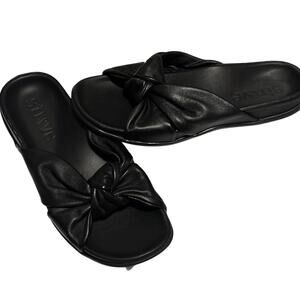 Like New Sz 7 Strive Black Nappa Goat Leather Sandal Knotted Slide Slip On